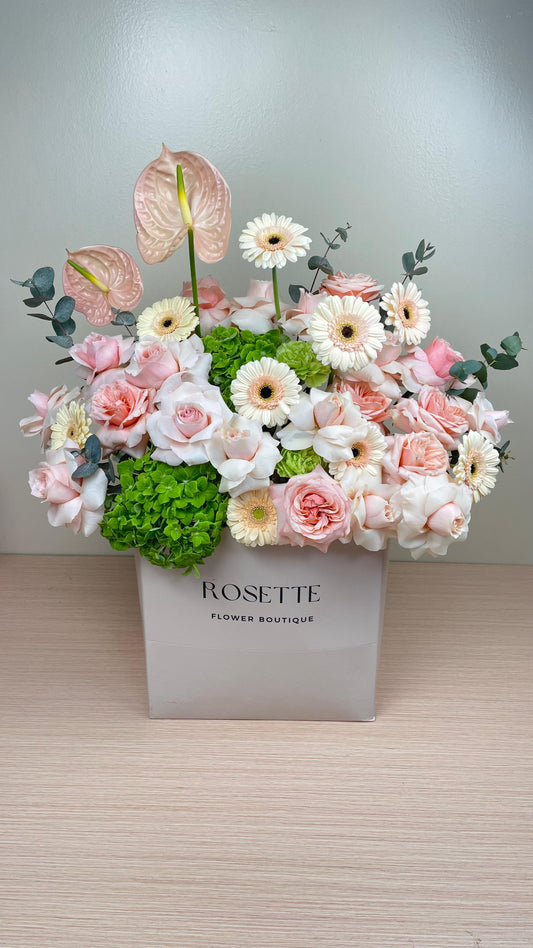 GARDEN ROSE PEACH PAPER BAG ARRANGEMENT