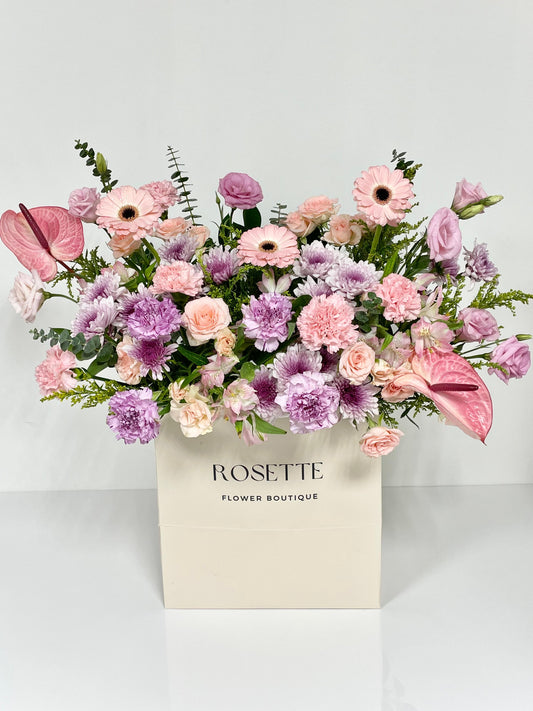 PINK ANTHURIUM PAPER BAG ARRANGEMENT